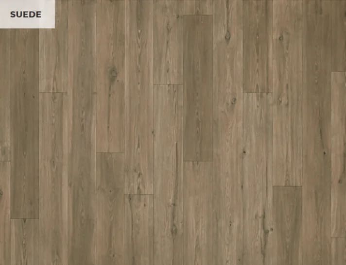 Close-up of Anthology in Suede, taupe wood-look planks
