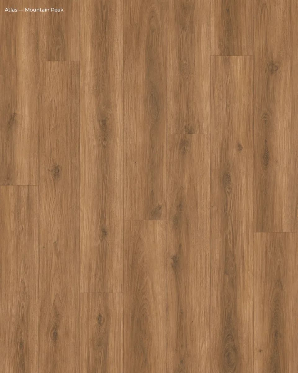 Close-up of Atlas in Mountain Peak, mid-brown wood-look planks