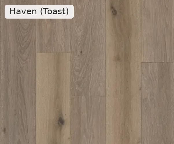 Close-up of Haven in Toast, grey-brown oak-look planks