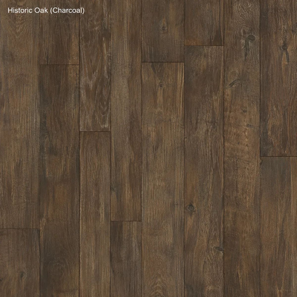 Close-up of Historic Oak in Charcoal, dark brown weathered oak-look planks