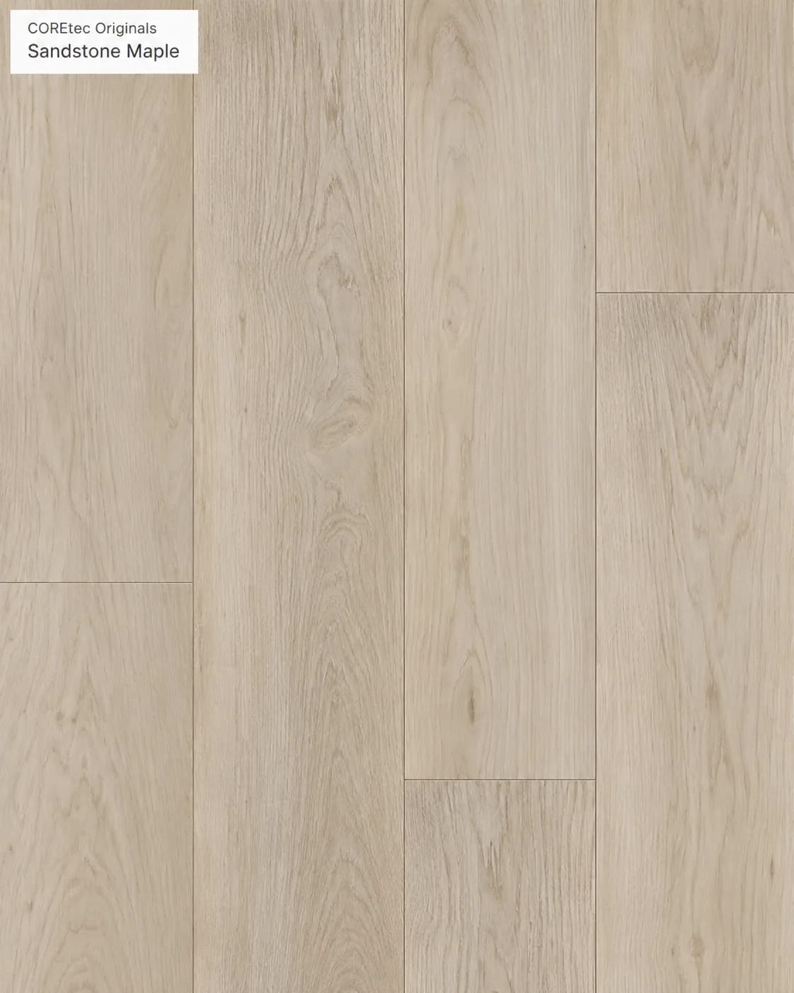 Close-up of Coastal Luxe in Sandstone Maple, pale cream maple-look planks